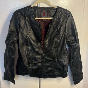 Faux leather jacket with ruffle detail